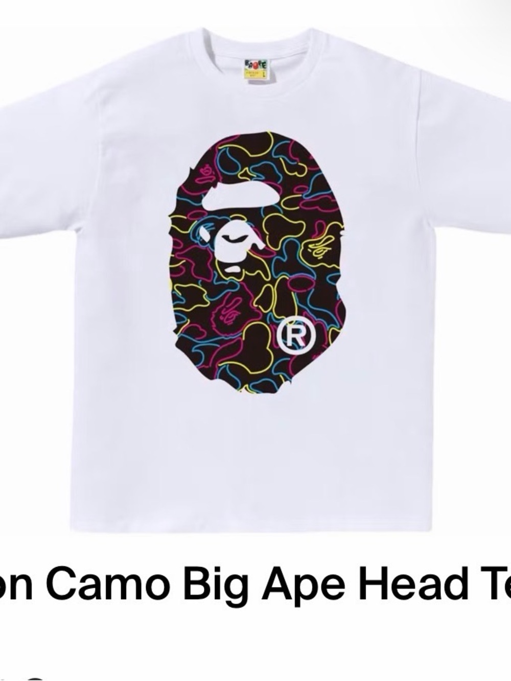 BAPE White Neon Camo Big Ape Head Tee 2XL